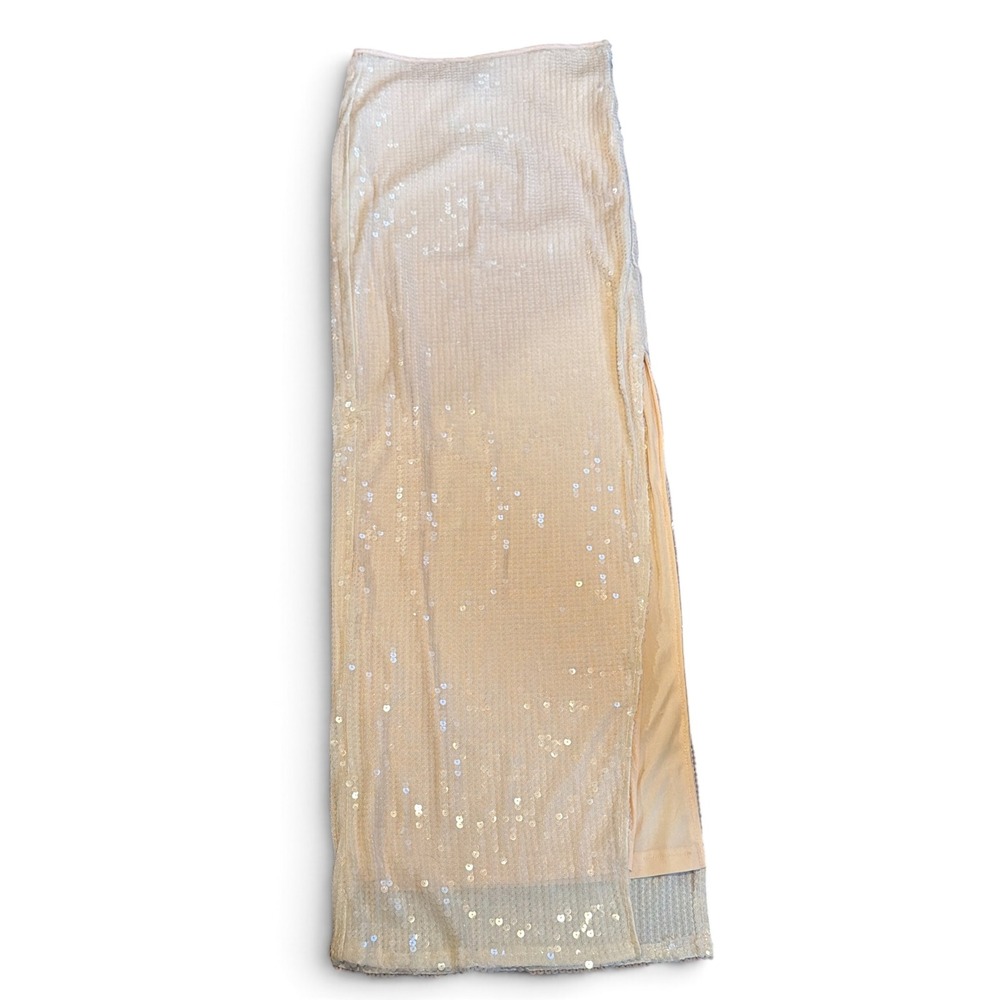 Forever 21 Champagne Sequin Maxi Skirt Straight High Slit NWT Small